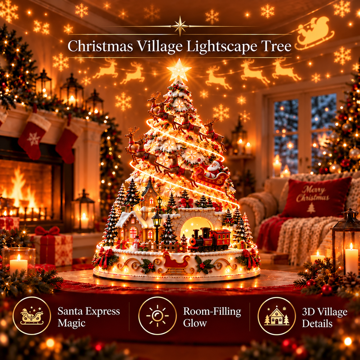 🎄Christmas Village Projection Centerpiece – 4 Themed Villages