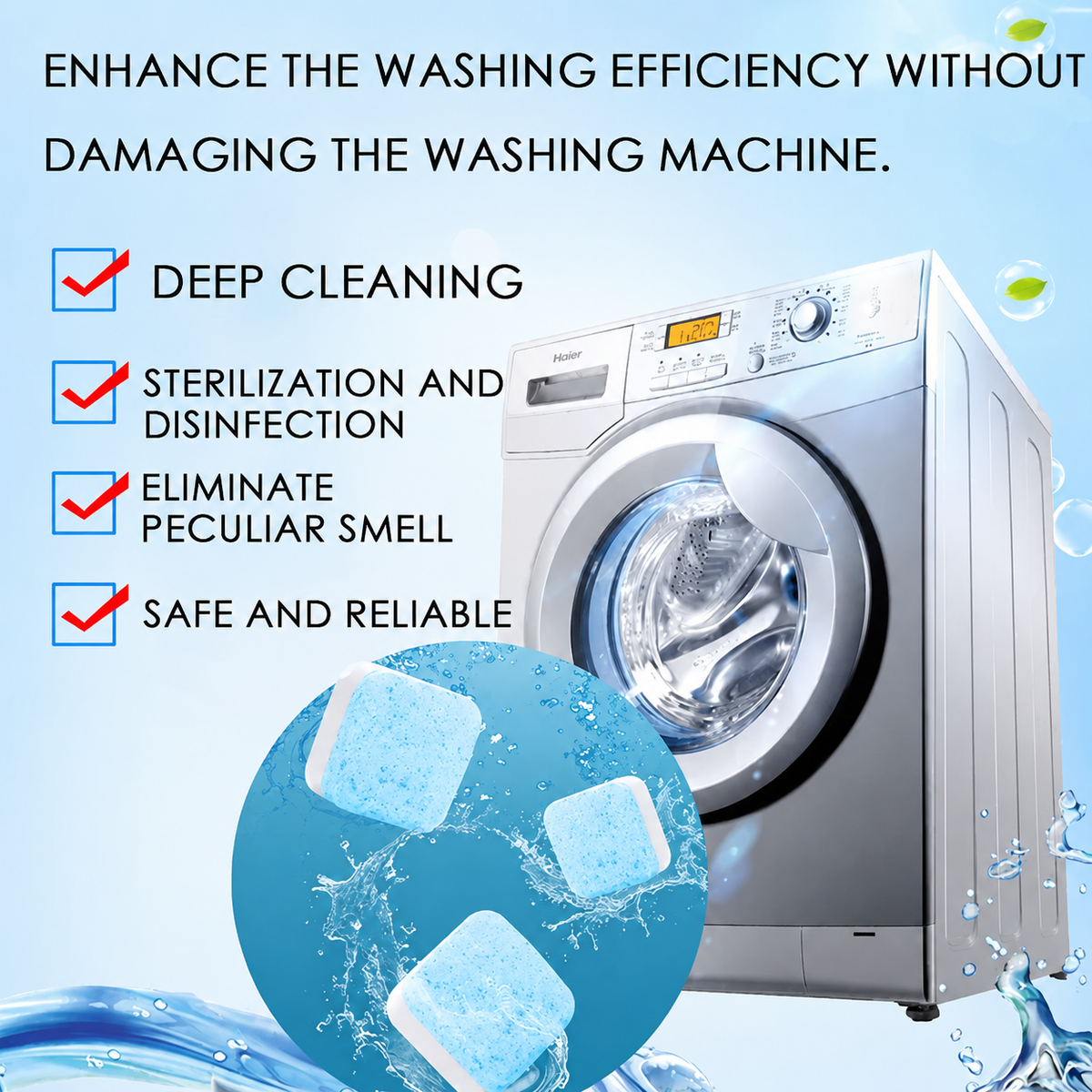 Powerful Washer Deep Cleaner Tablets – Eliminate Hidden Bacteria & Bad Smells Fast