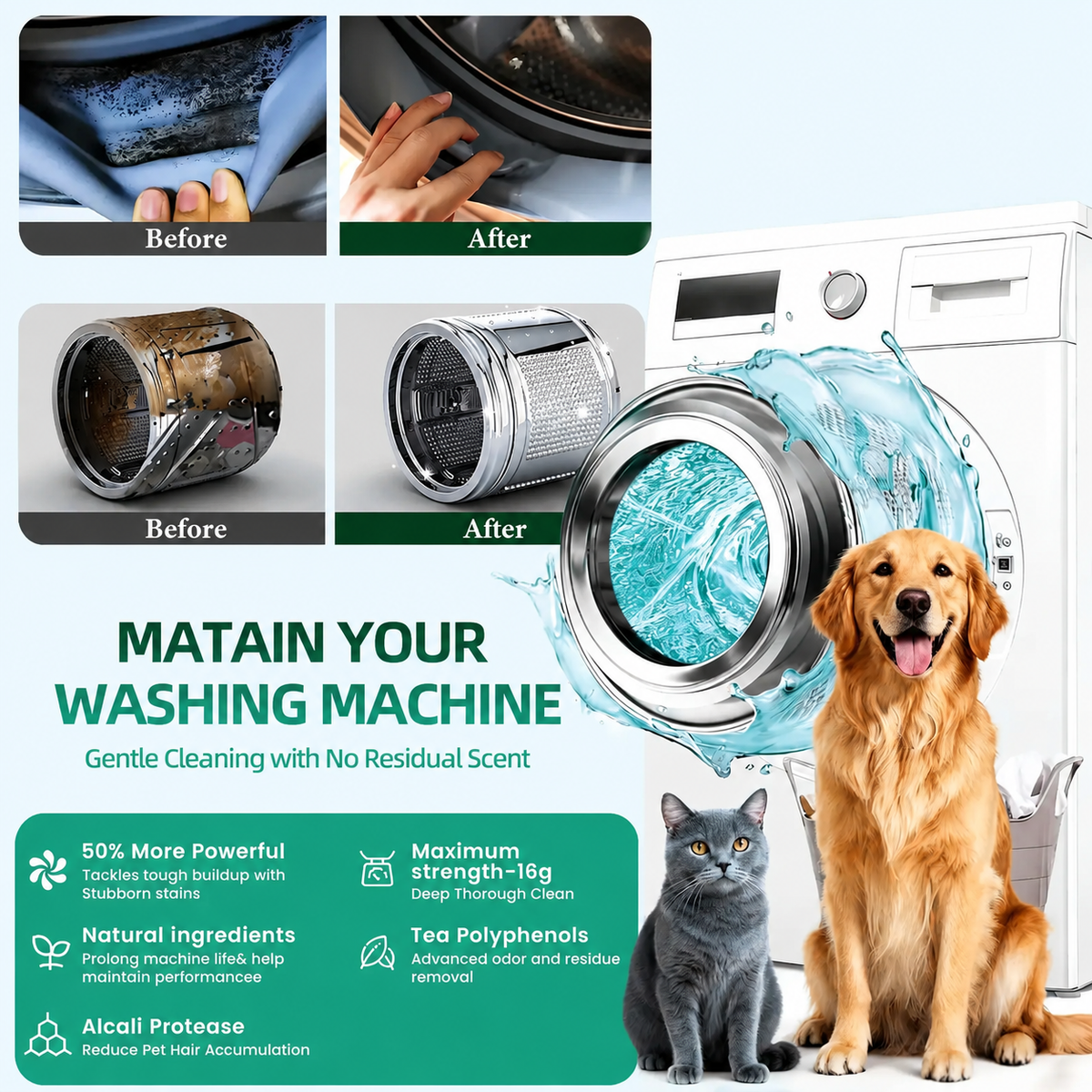 Powerful Washer Deep Cleaner Tablets – Eliminate Hidden Bacteria & Bad Smells Fast